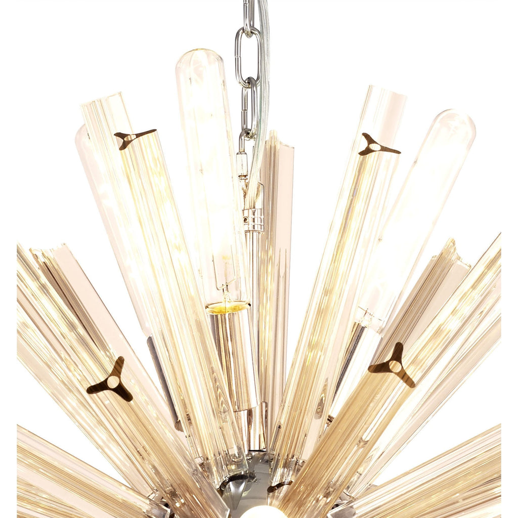 NL85119 Clover 10 Light Round Pendant Polished Nickel / Champagne Gold Glass