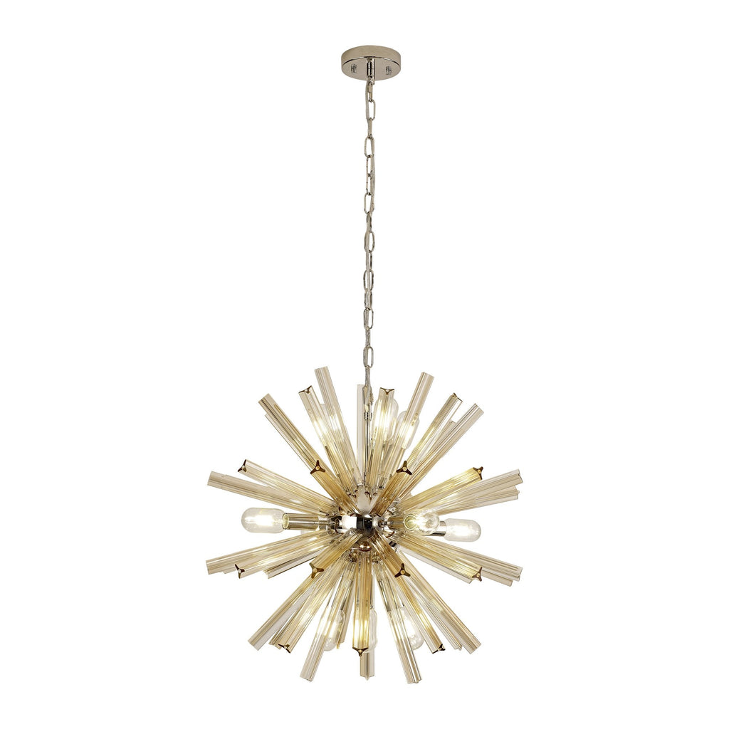 NL85119 Clover 10 Light Round Pendant Polished Nickel / Champagne Gold Glass