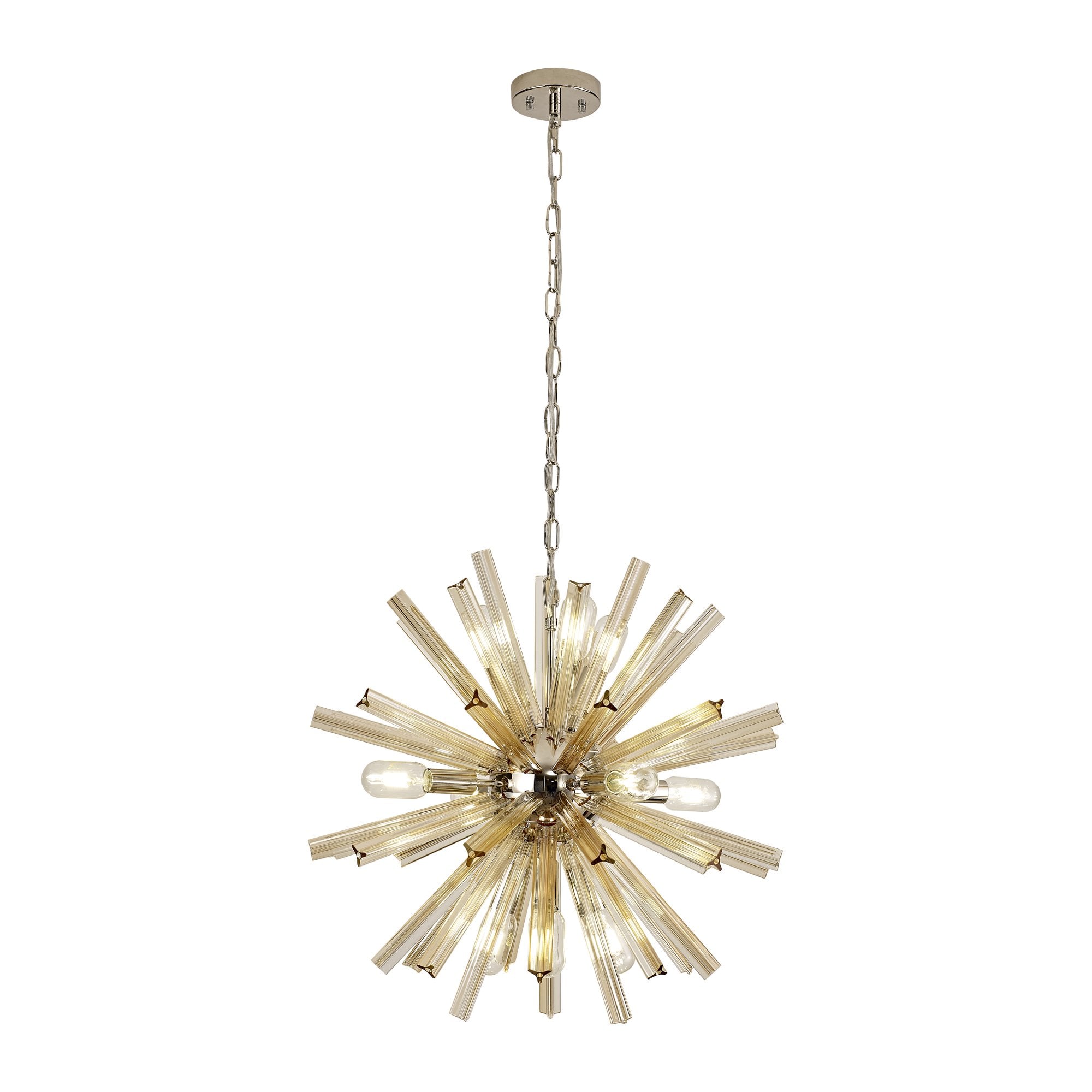 NL85119 Clover 10 Light Round Pendant Polished Nickel / Champagne Gold Glass