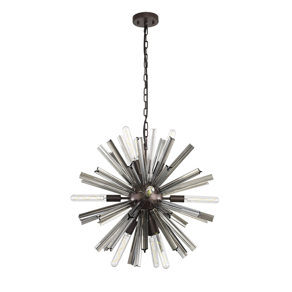 NL85139 Clover 10 Light Round Pendant Brown Oxide / Smoke Glass