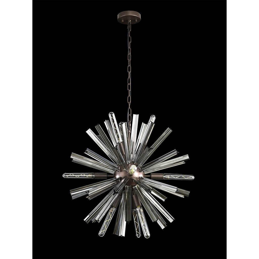 NL85139 Clover 10 Light Round Pendant Brown Oxide / Smoke Glass