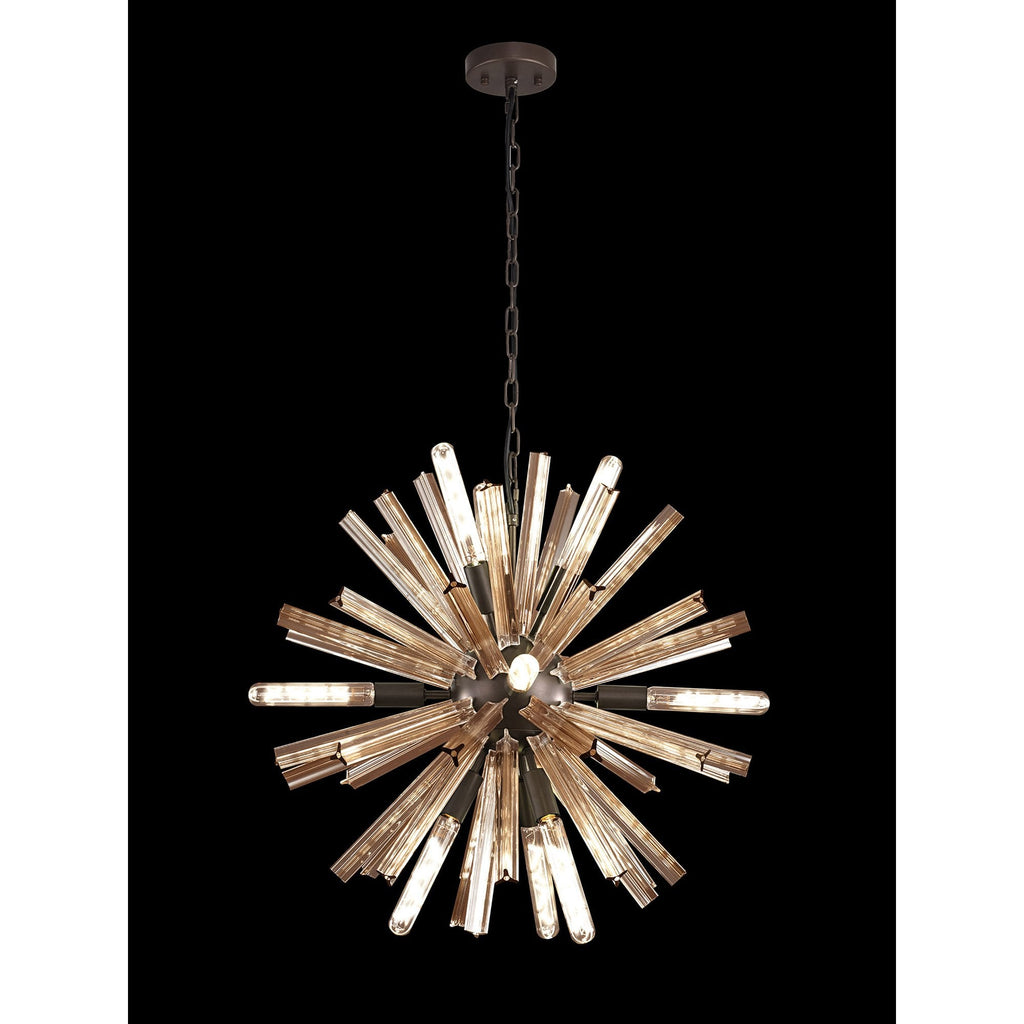 NL85149 Clover 10 Light Round Pendant Brown Oxide / Champagne Gold Glass