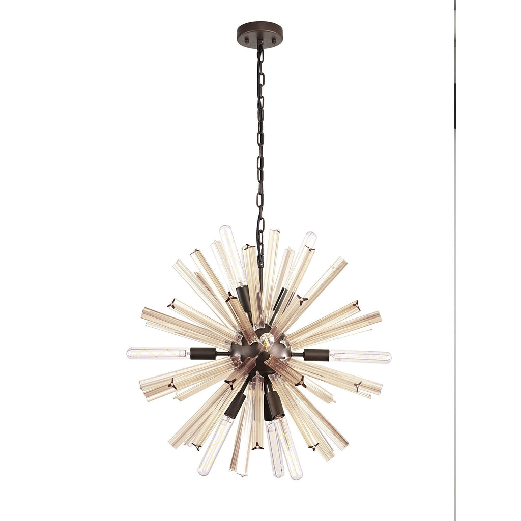 NL85149 Clover 10 Light Round Pendant Brown Oxide / Champagne Gold Glass