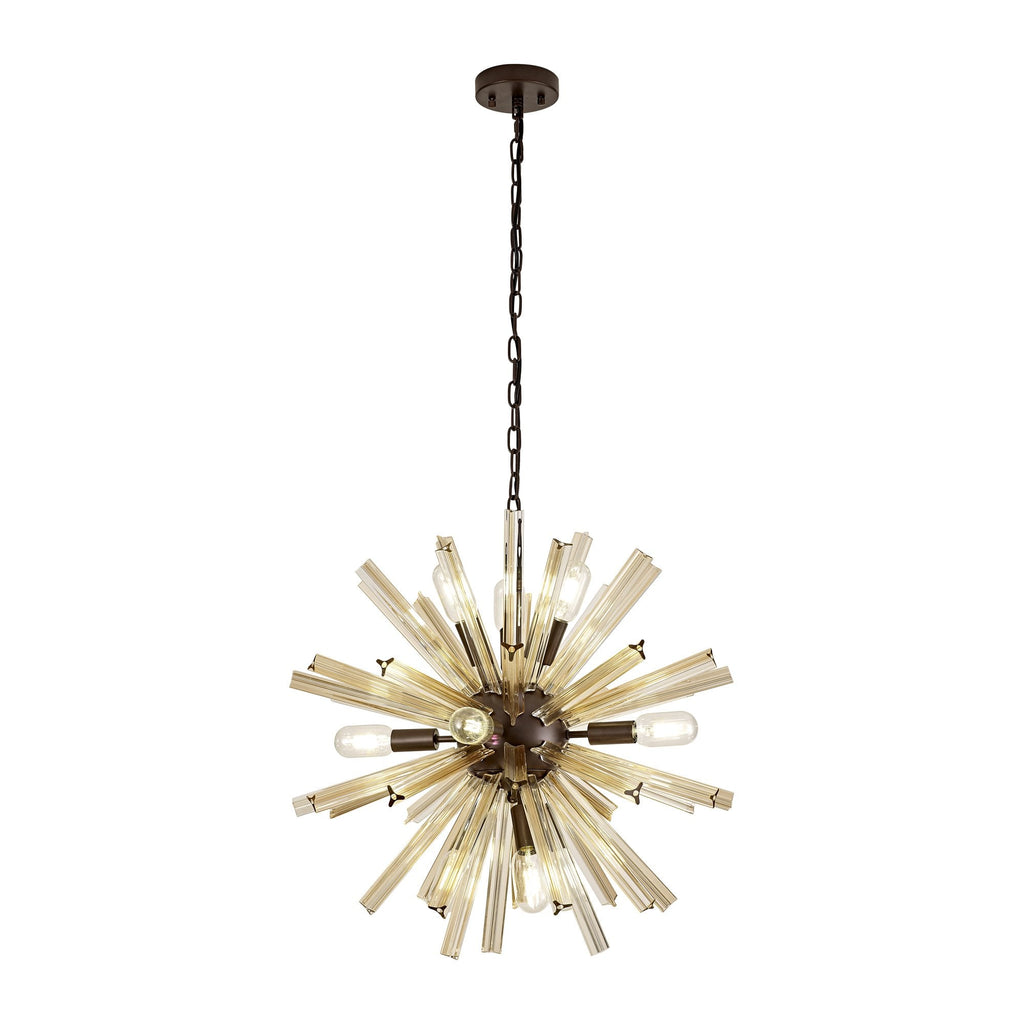 NL85149 Clover 10 Light Round Pendant Brown Oxide / Champagne Gold Glass