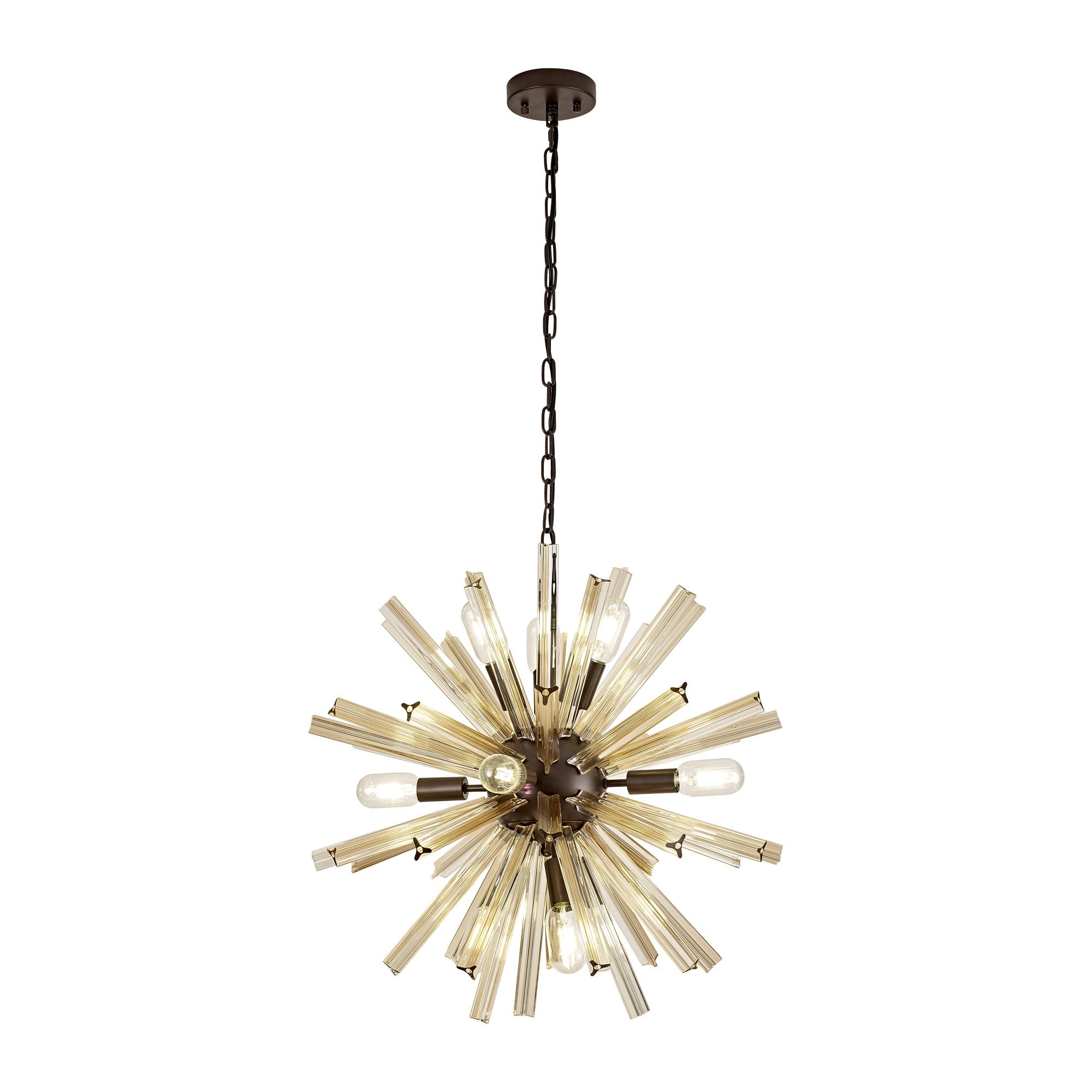NL85149 Clover 10 Light Round Pendant Brown Oxide / Champagne Gold Glass