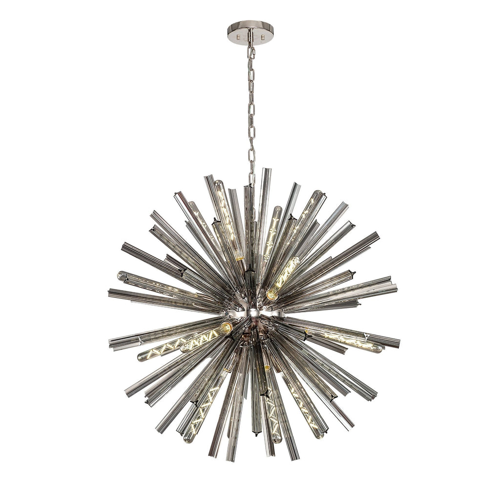 NL85169 Clover 16 Light Round Pendant Polished Nickel / Smoke Glass