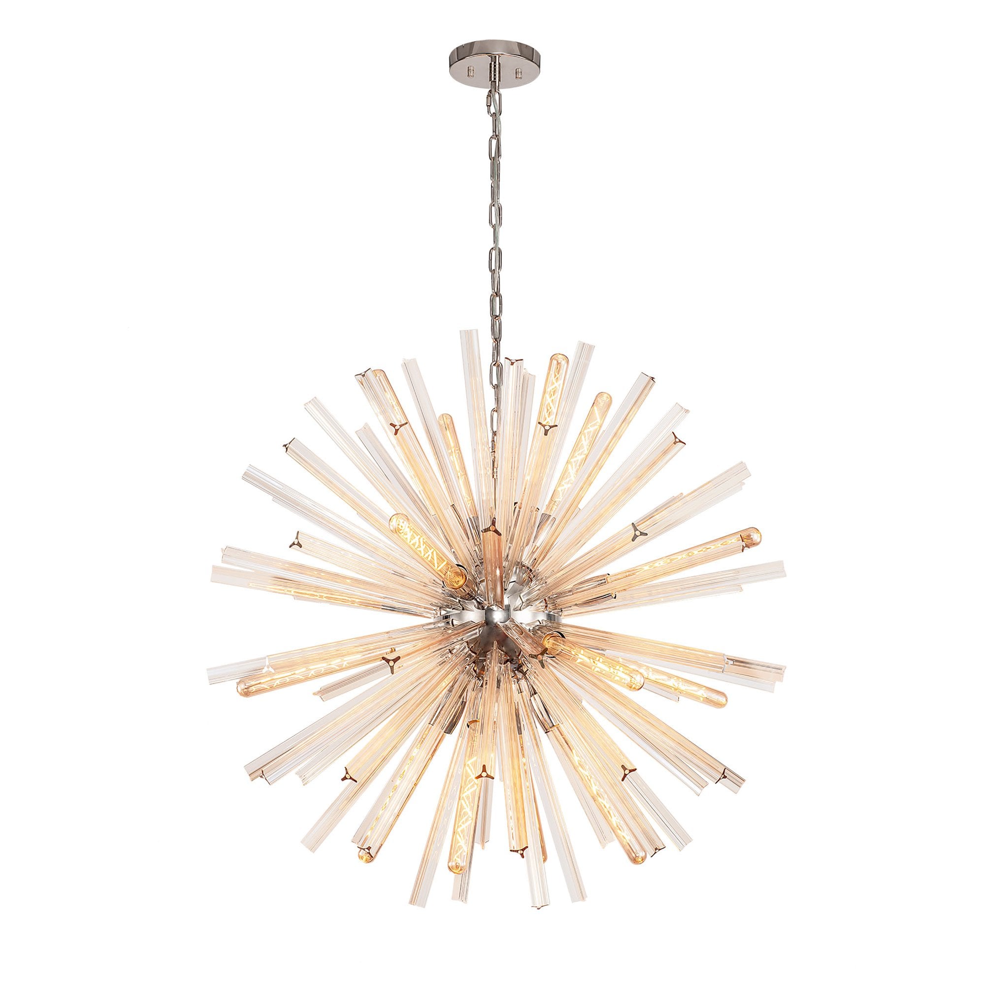 NL85179 Clover 16 Light Round Pendant Polished Nickel / Champagne Gold Glass