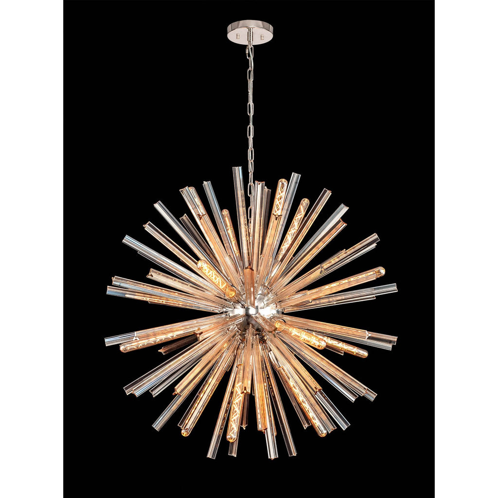 NL85179 Clover 16 Light Round Pendant Polished Nickel / Champagne Gold Glass