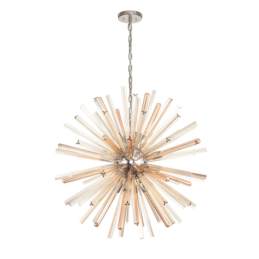 NL85179 Clover 16 Light Round Pendant Polished Nickel / Champagne Gold Glass