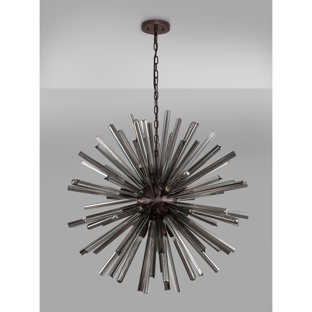 NL85199 Clover 16 Light Round Pendant Brown Oxide / Smoke Glass