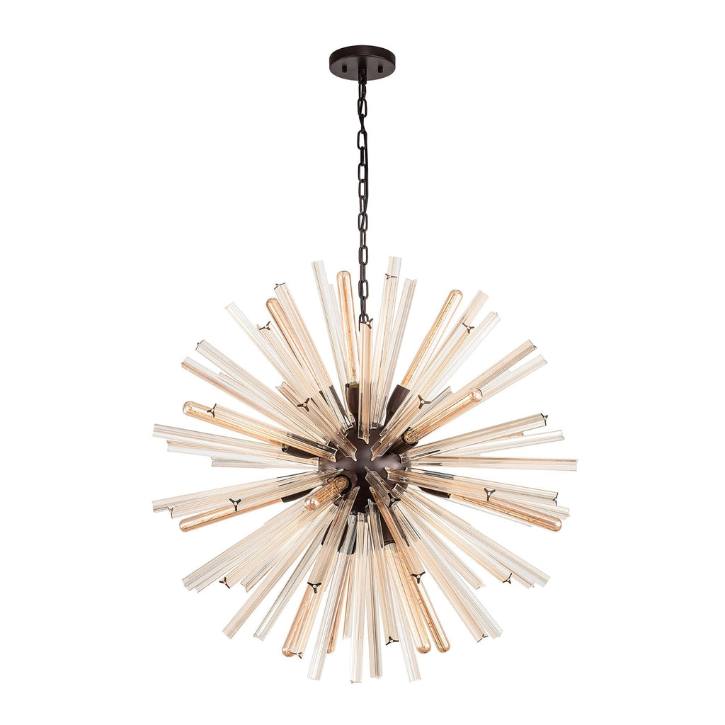 NL85209 Clover 16 Light Round Pendant Brown Oxide / Champagne Gold Glass
