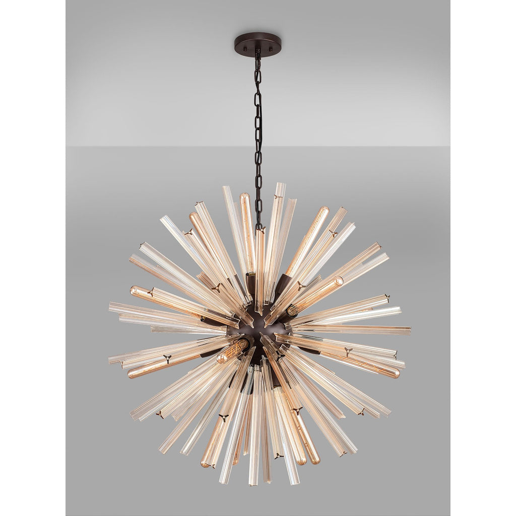 NL85209 Clover 16 Light Round Pendant Brown Oxide / Champagne Gold Glass