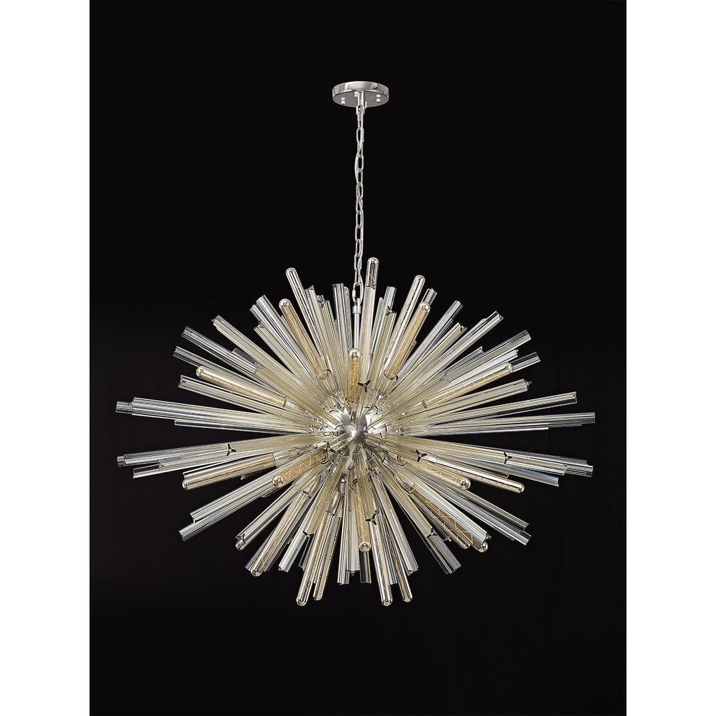 NL85299 Clover 32 Light Oval Pendant Polished Nickel / Champagne Glass