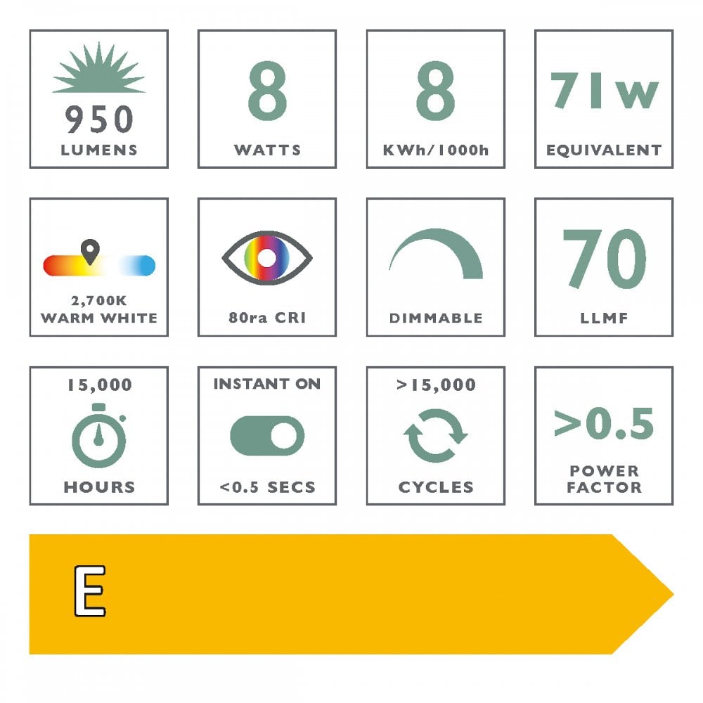 BUL-E27-LED-16-I E27 GLS 8w LED Single Bulb Warm White Dimmable