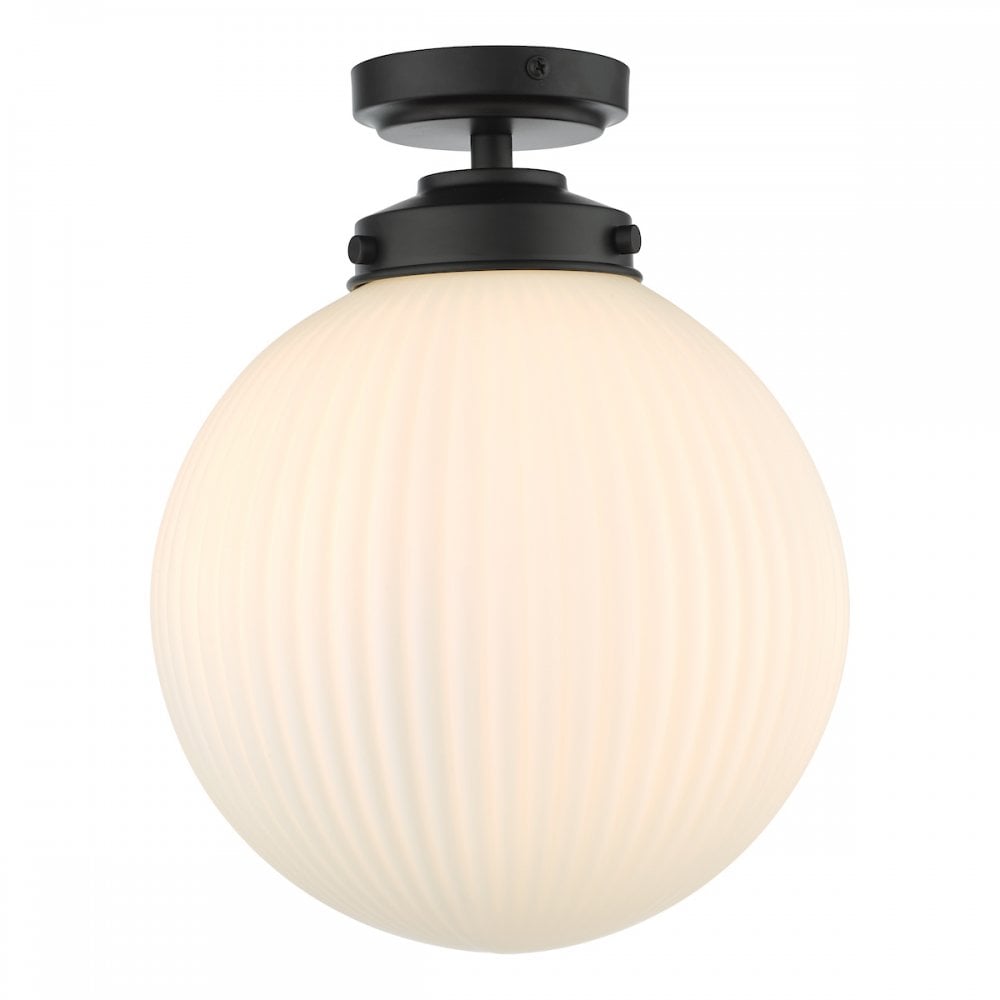 ALR0122 Alrik 1 Light Bathroom Flush Matt Black Opal Glass IP44