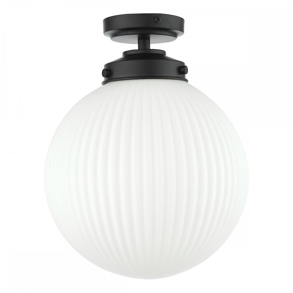 ALR0122 Alrik 1 Light Bathroom Flush Matt Black Opal Glass IP44