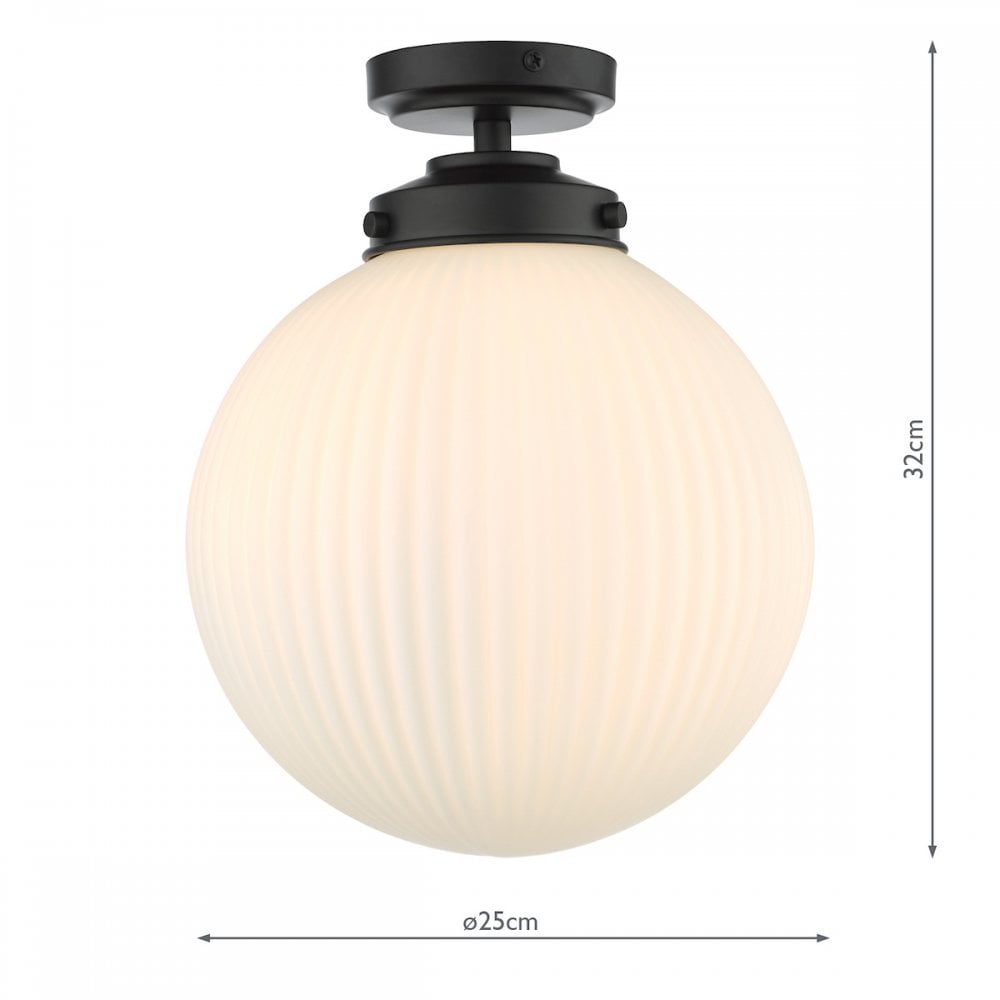 ALR0122 Alrik 1 Light Bathroom Flush Matt Black Opal Glass IP44