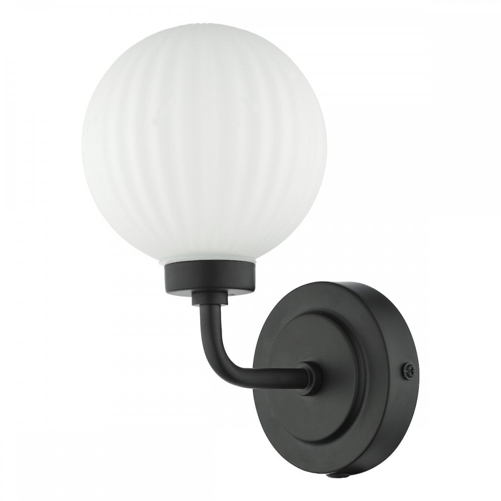 ALR0722 Alrik 1 Light Bathroom Wall Matt Black Opal Glass IP44