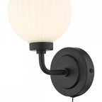 ALR0722 Alrik 1 Light Bathroom Wall Matt Black Opal Glass IP44