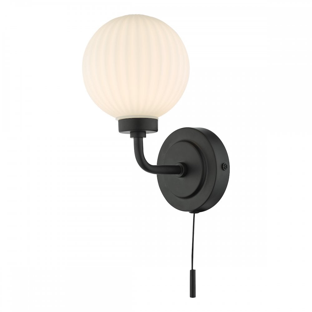 ALR0722 Alrik 1 Light Bathroom Wall Matt Black Opal Glass IP44