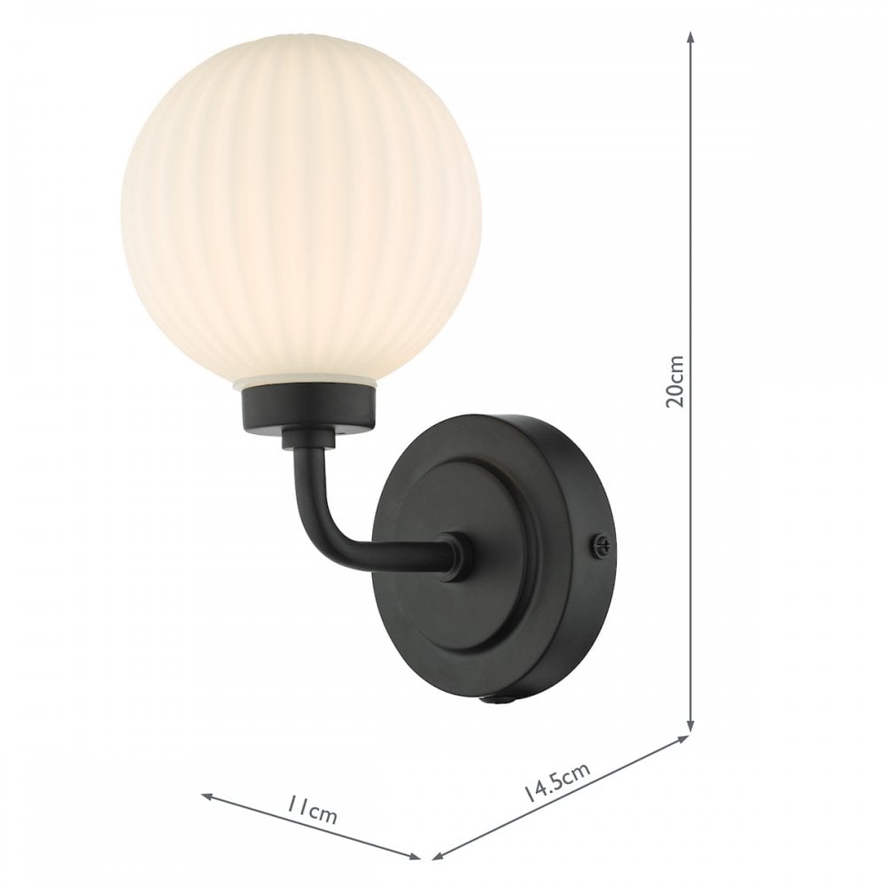 ALR0722 Alrik 1 Light Bathroom Wall Matt Black Opal Glass IP44