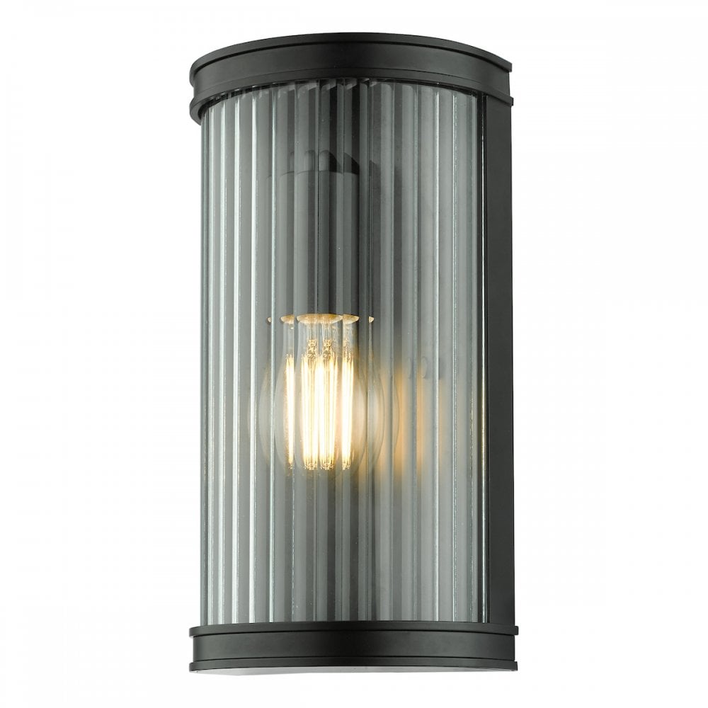 ANU0722 Anund 1 Light Bathroom Wall Matt Black Ribbed Glass IP44