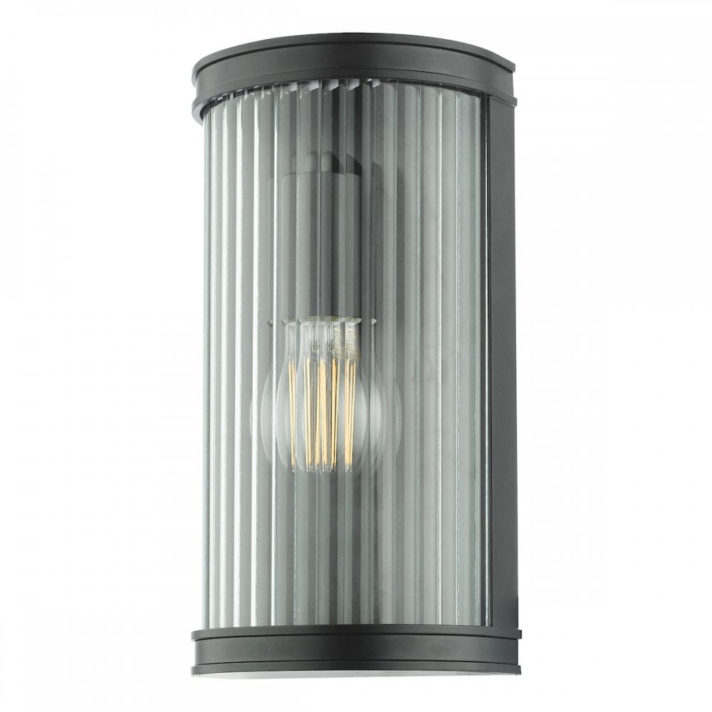 ANU0722 Anund 1 Light Bathroom Wall Matt Black Ribbed Glass IP44