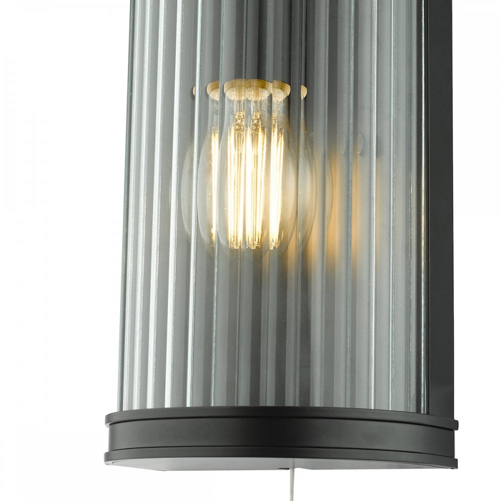 ANU0722 Anund 1 Light Bathroom Wall Matt Black Ribbed Glass IP44