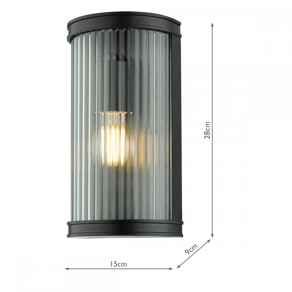 ANU0722 Anund 1 Light Bathroom Wall Matt Black Ribbed Glass IP44