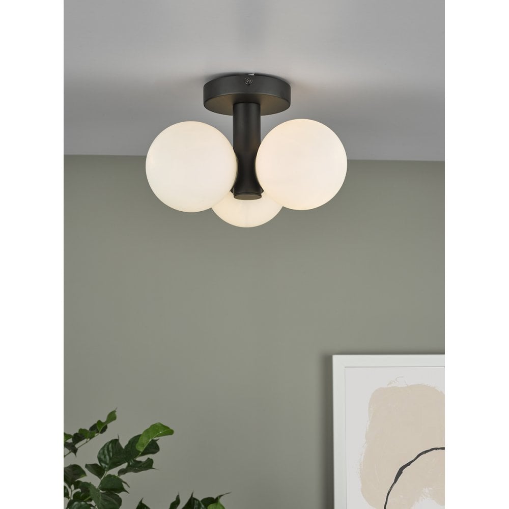 BLA5322 Blake 3 Light Semi Flush Matt Black Opal Glass