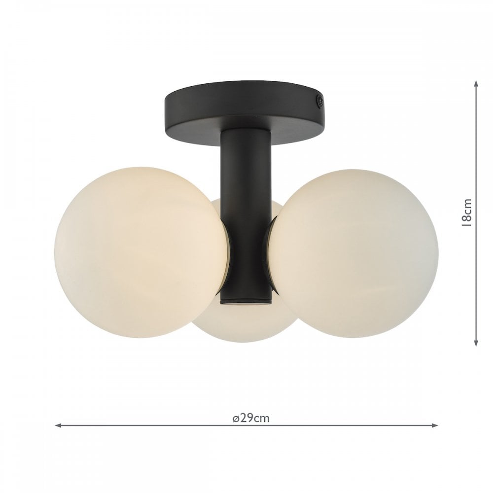 BLA5322 Blake 3 Light Semi Flush Matt Black Opal Glass