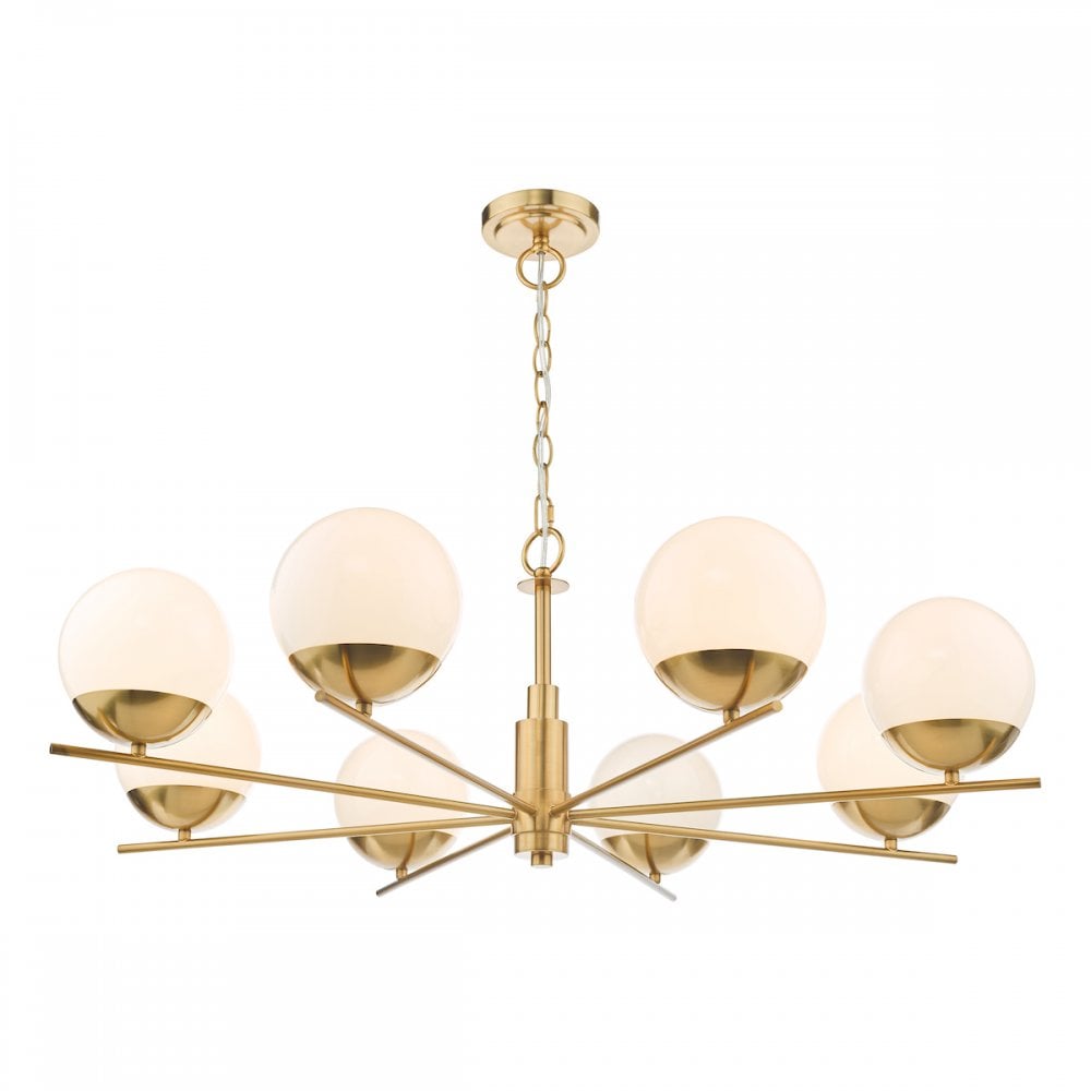 BOM0835 Bombazine 8 Light Pendant Natural Brass Opal Glass