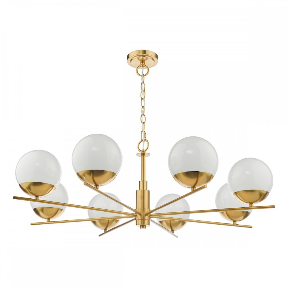 BOM0835 Bombazine 8 Light Pendant Natural Brass Opal Glass