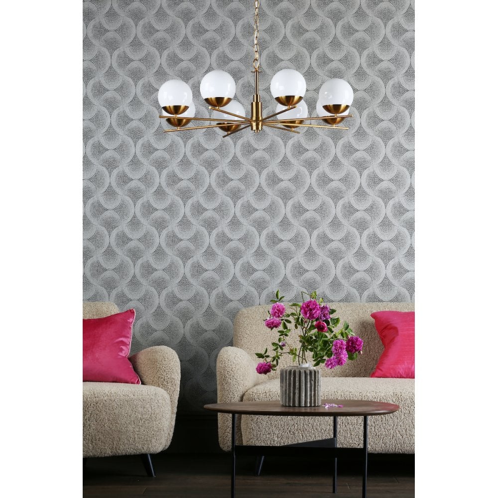 BOM0835 Bombazine 8 Light Pendant Natural Brass Opal Glass