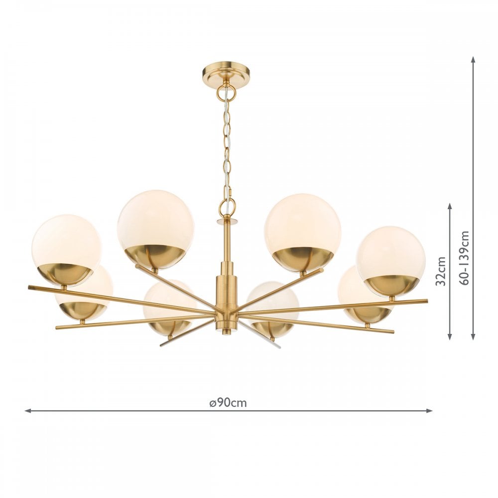 BOM0835 Bombazine 8 Light Pendant Natural Brass Opal Glass