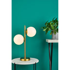 BOM4235 Bombazine 2 Light Table Lamp Natural Brass Opal Glass