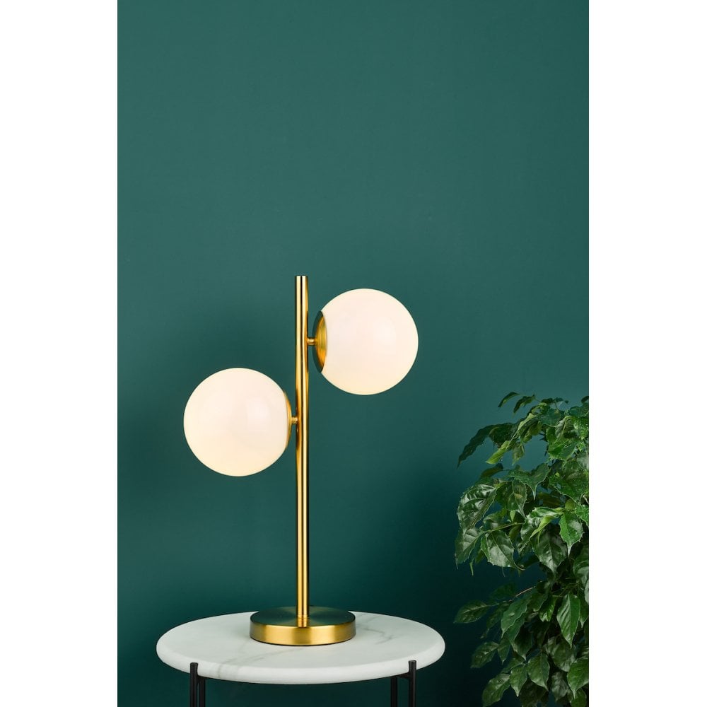 BOM4235 Bombazine 2 Light Table Lamp Natural Brass Opal Glass