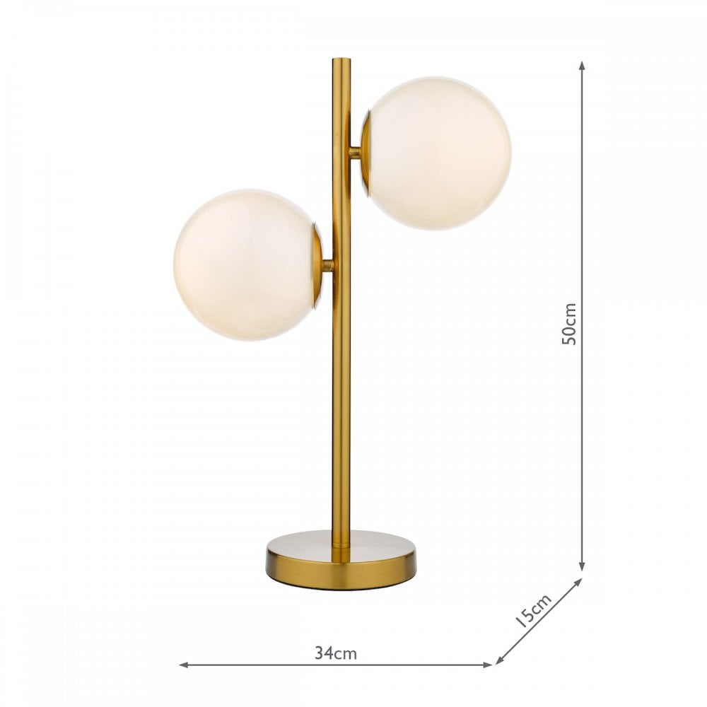 BOM4235 Bombazine 2 Light Table Lamp Natural Brass Opal Glass