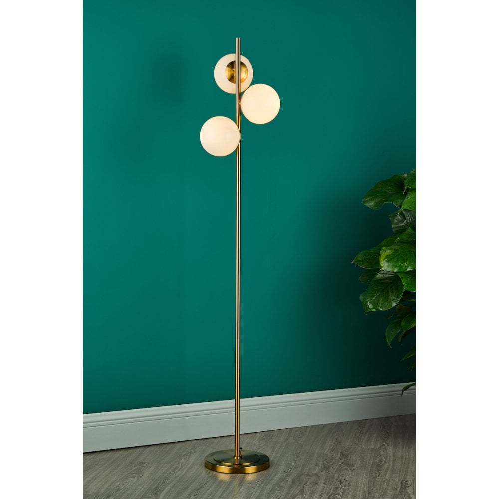 BOM4935 Bombazine 3 Light Floor Lamp Natural Brass Opal Glass