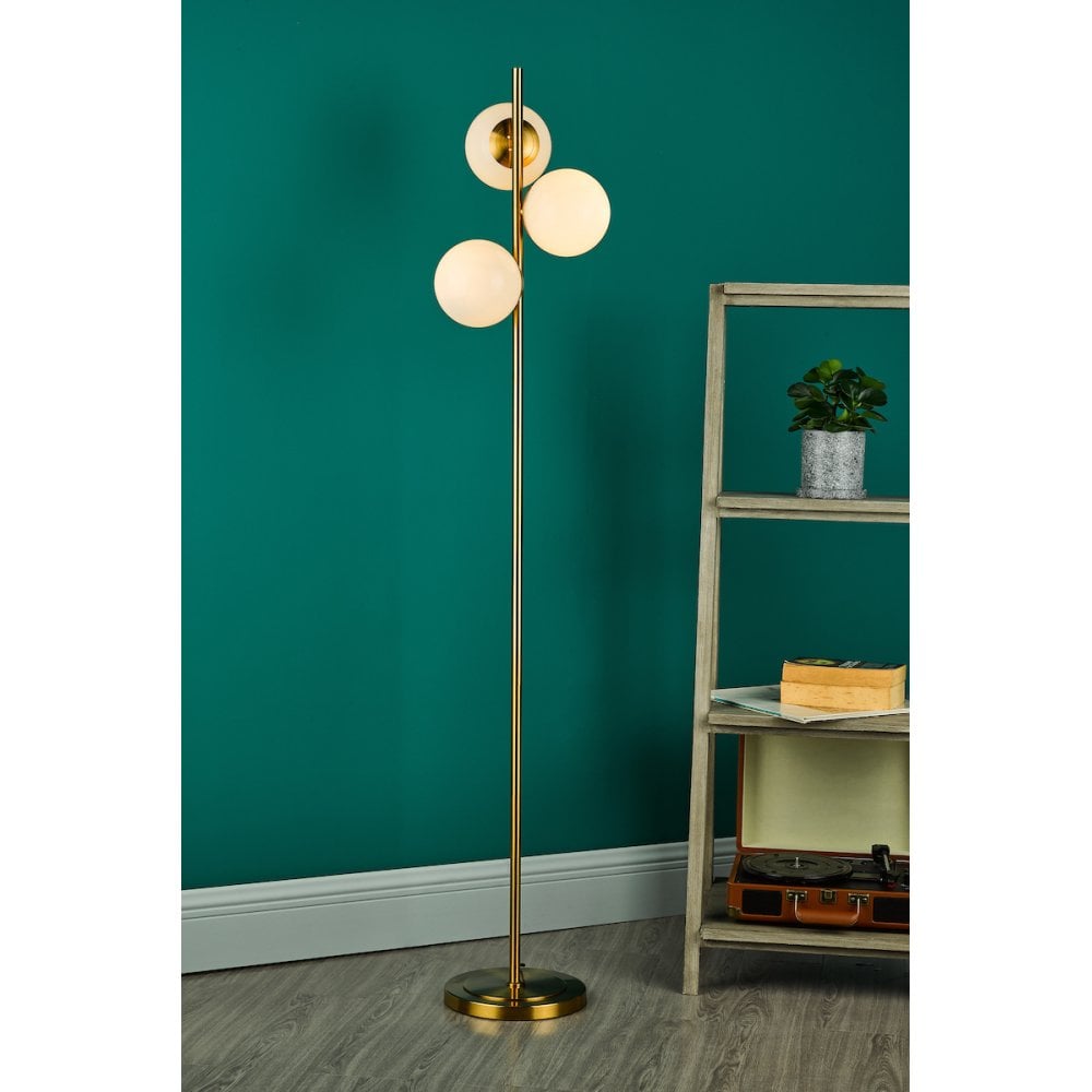 BOM4935 Bombazine 3 Light Floor Lamp Natural Brass Opal Glass