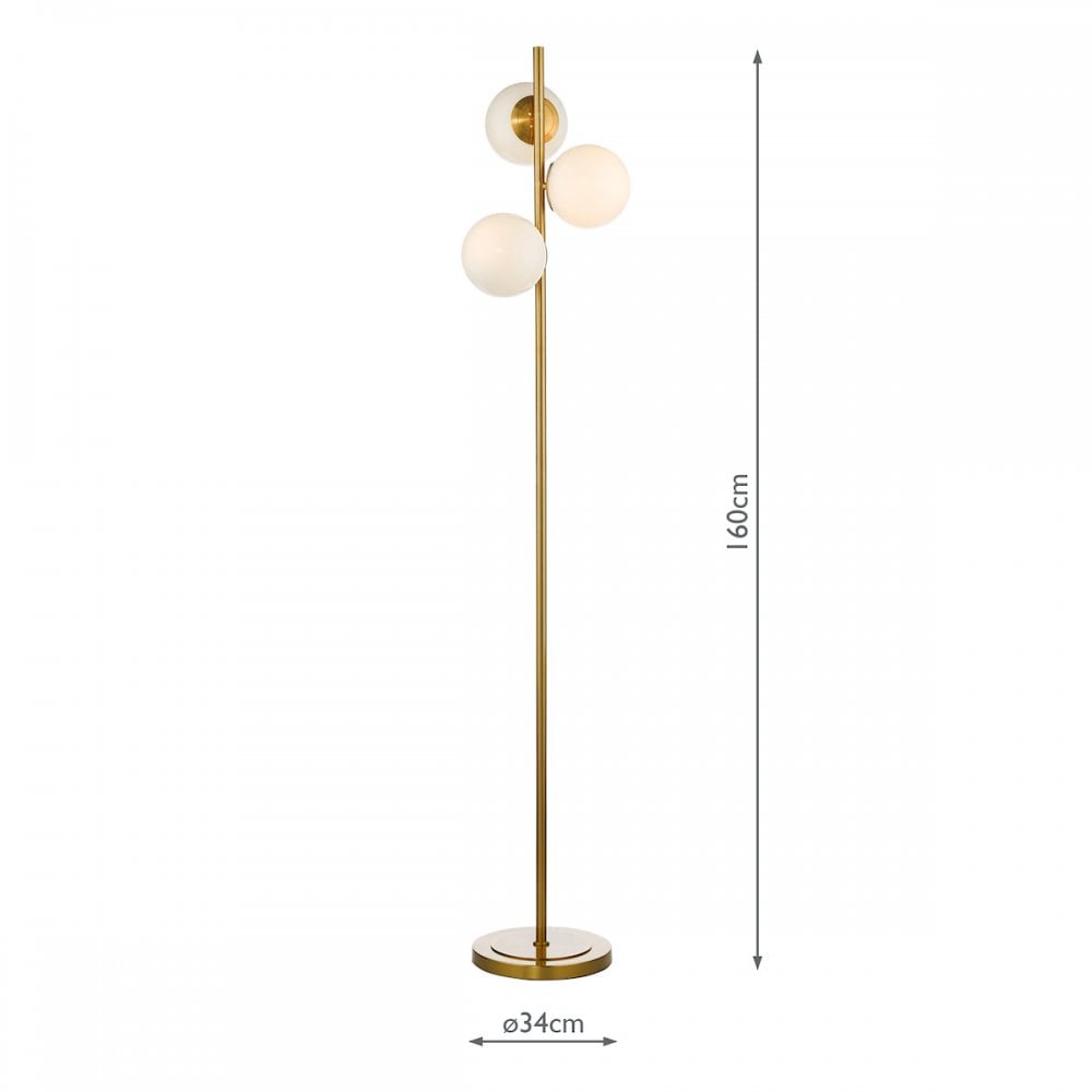 BOM4935 Bombazine 3 Light Floor Lamp Natural Brass Opal Glass