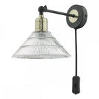 BOY0775 Boyd Single Wall Light Antique Brass And Matt Black With Ribbed Glass Shade - Plug In