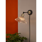 BOY0775 Boyd Single Wall Light Antique Brass And Matt Black With Ribbed Glass Shade - Plug In