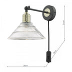 BOY0775 Boyd Single Wall Light Antique Brass And Matt Black With Ribbed Glass Shade - Plug In