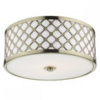 CIV5275 Civic Small 2 Light Flush Ceiling Light Antique Brass Frosted Glass