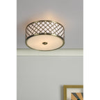 CIV5275 Civic Small 2 Light Flush Ceiling Light Antique Brass Frosted Glass
