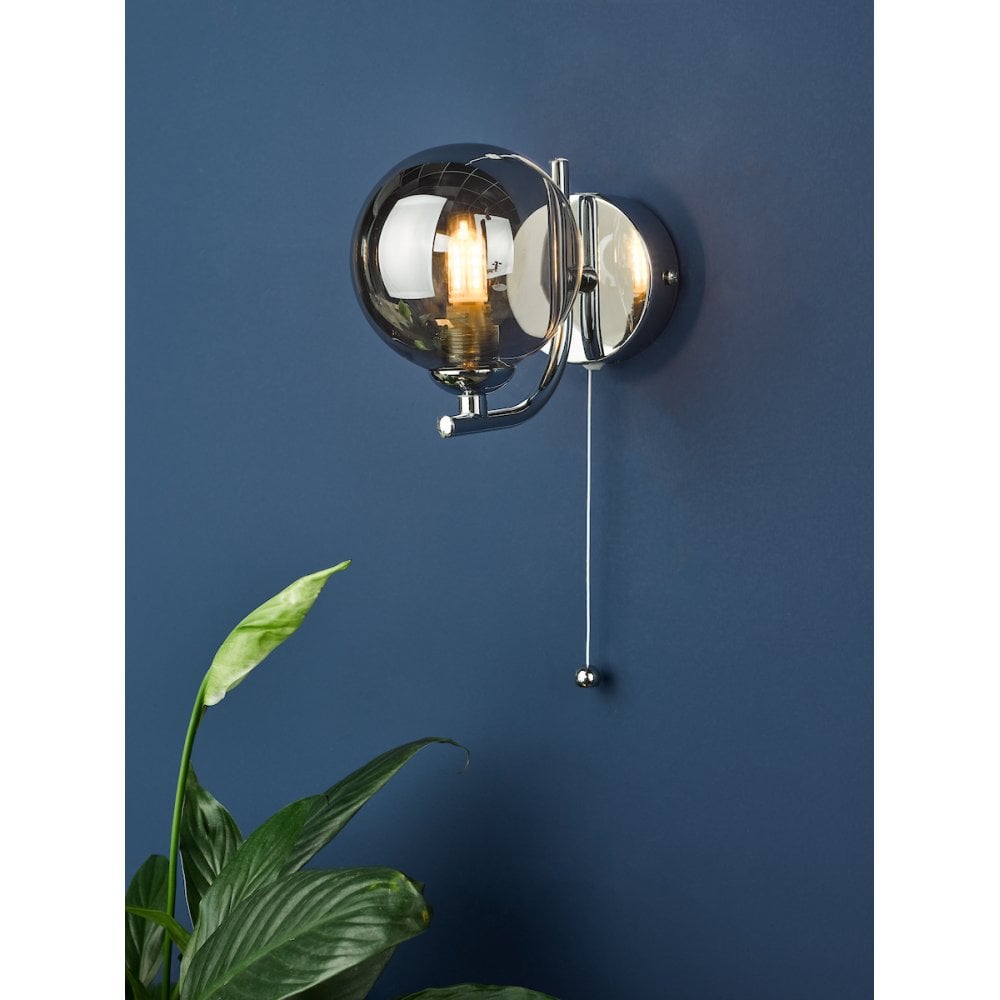 CRA0750-01 Cradle 1 Light Wall Light Polished Chrome Smoked Glass