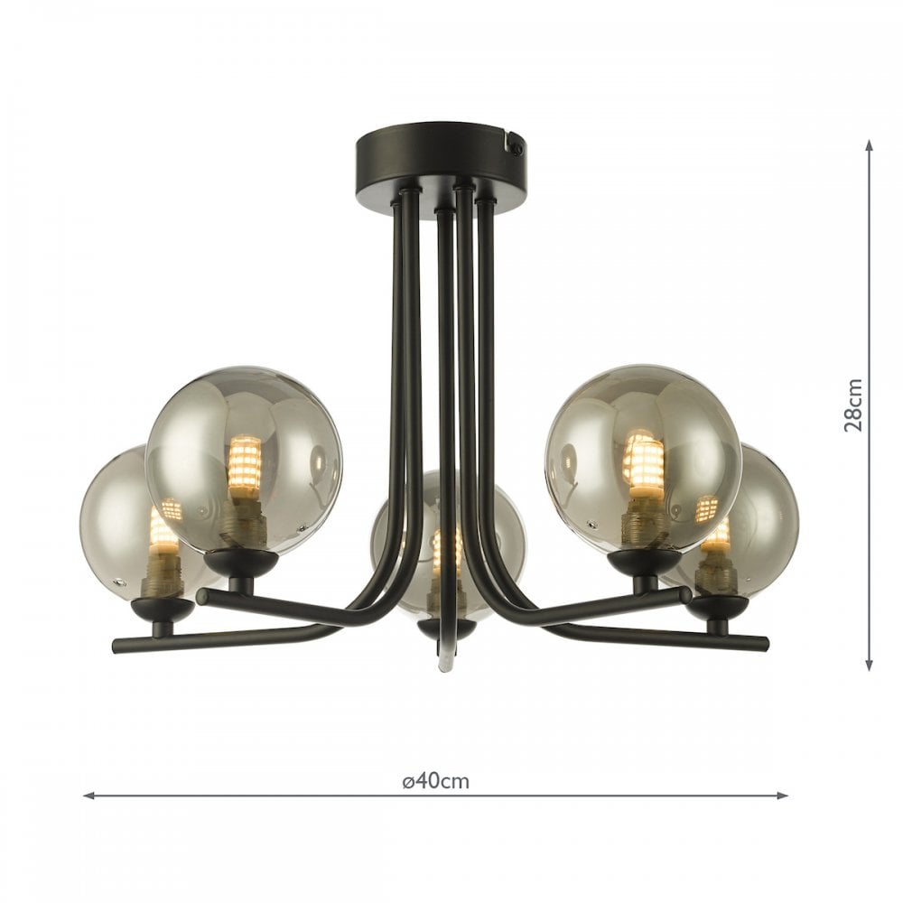 CRA5422-01 Cradle 5 Light Semi Flush Matt Black Smoked Glass