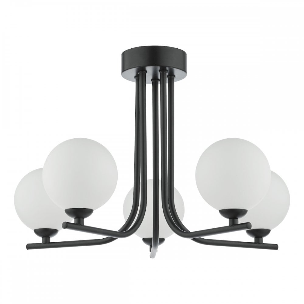 CRA5422-02 Cradle 5 Light Semi Flush Matt Black Opal Glass