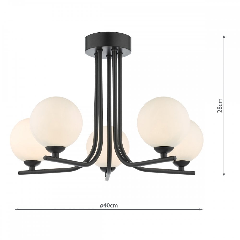 CRA5422-02 Cradle 5 Light Semi Flush Matt Black Opal Glass